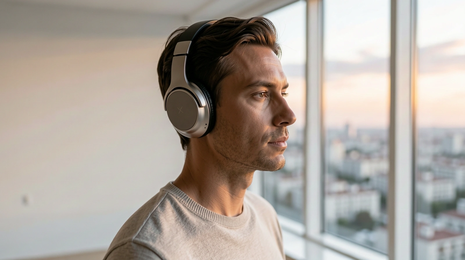 Persona in un ambiente sereno che pratica l'ascolto consapevole